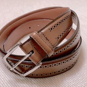 ALLEN  Edmonds leather belt brogue detailing solid brass buckle men